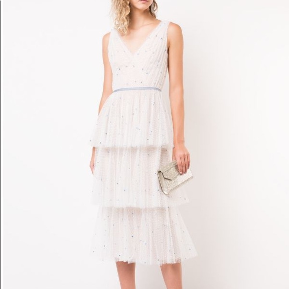 Marchesa Notte V-neck tiered tulle midi dress sz12